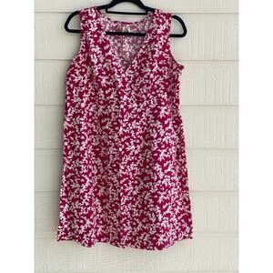 G.H. Bass fuschia floral sleeveless dress 100% Cotton 16 v-neck